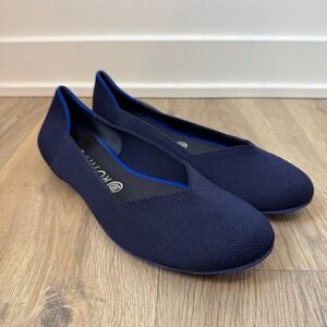 Rothys The Flat Maritime Navy Knit Round Toe Ballet Flats 10.5 Comfort EUC